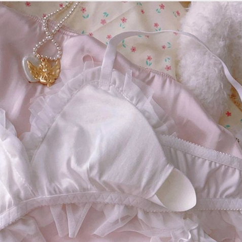 Áo Ngực Không Gọng Phối Ren Thoáng Khí Đính Nơ Dễ Thương Cho Nữ