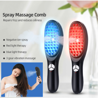 Lược điện chải tóc massage đầu phun sương ion đỏ và xanh , Lược Điện Xịt Mát Xa Kích Thích Mọc Tóc 3 tốc độ giúp chải thẳng lưu thông máu giảm rụng tóc