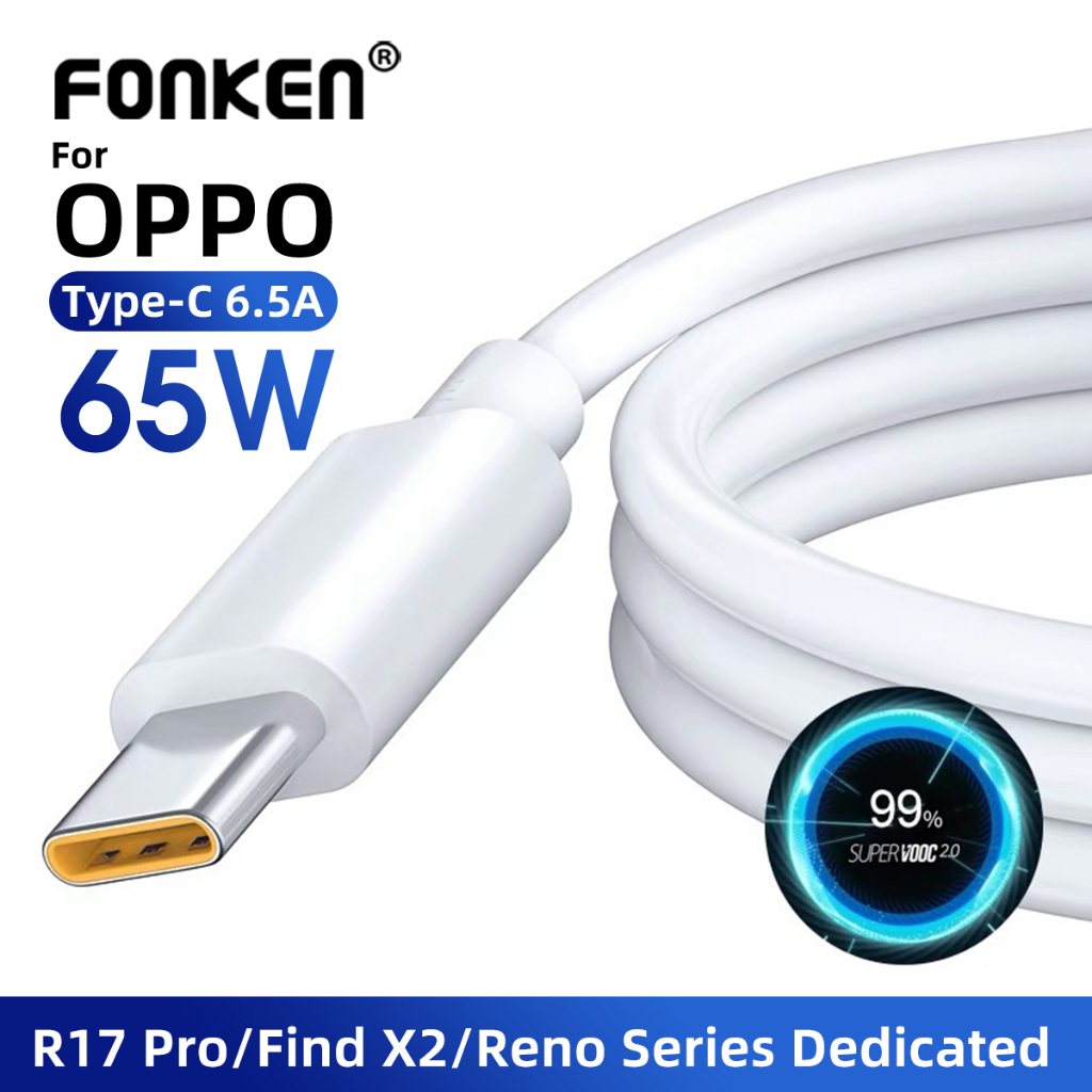 Cáp sạc nhanh FONKEN 65W 6.5A Type C cho Oppo Find X3 Pro Neo Reno 6
