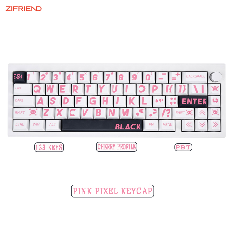 Zifriend pink pixel keycap 133-key cherry pbt bàn phím cơ học keycap