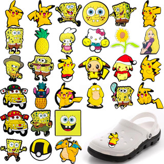 Croc JIBZ 1 Phụ Kiện Trang Trí Hình Nhân Vật Hoạt Hình Pokemon SpngeBob Croc JIBZ Màu Vàng
