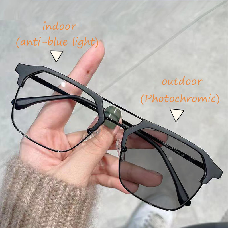 Kính Mát Gọng Vuông Kim Loại 2 Trong 1 Chống Bức Xạ Chống Ánh Sáng Xanh Thời Trang Unisex