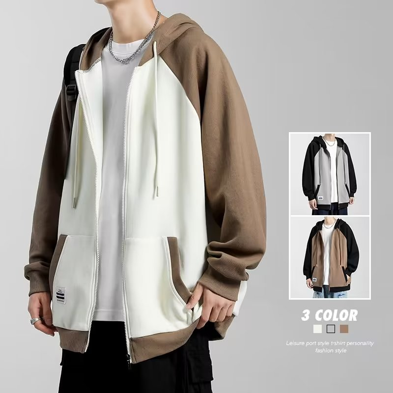 New american retro áo khoác có mũ trùm đầu nam thời trang cá tính áo khoác dây kéo phụ nữ casaul áo khoác rời unisex