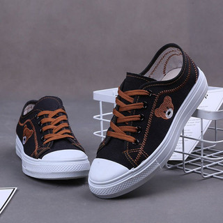  Korean Style Flat Sole Black Canvas Shoes Spring Summer Fashion for Women 
