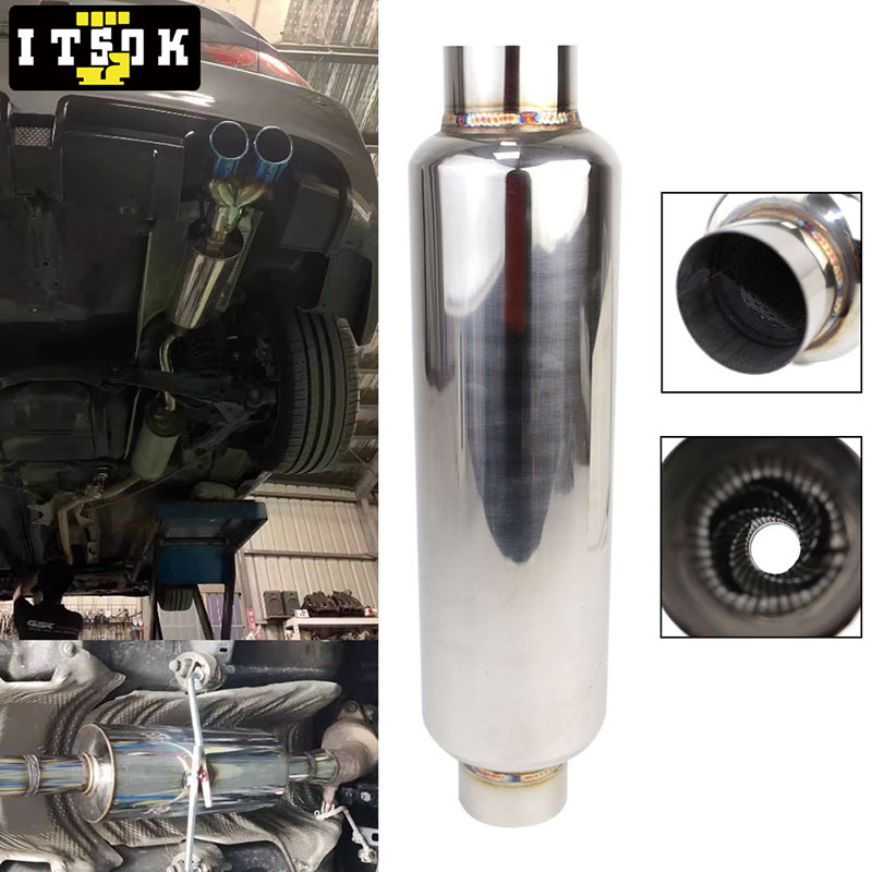 Bộ giảm thanh ống xả :itsok bộ cộng hưởng ống xe hơi bộ giảm thanh xoắn ốc âm thanh sâu 63mm 2,5 inch đầu vào 2,5 inch đầu ra bằng thép không gỉ weld-on
