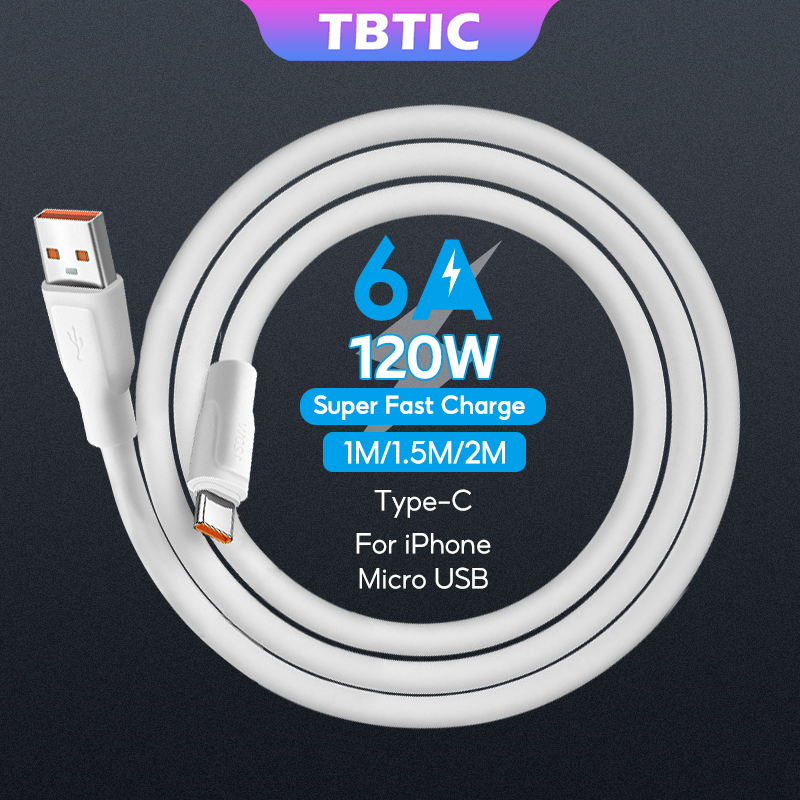 TBTIC Dây Cáp Sạc 120W 6A Micro USB Type C Chất Lượng Cao Cho iPhone Huawei Xiaomi Redmi Oneplus