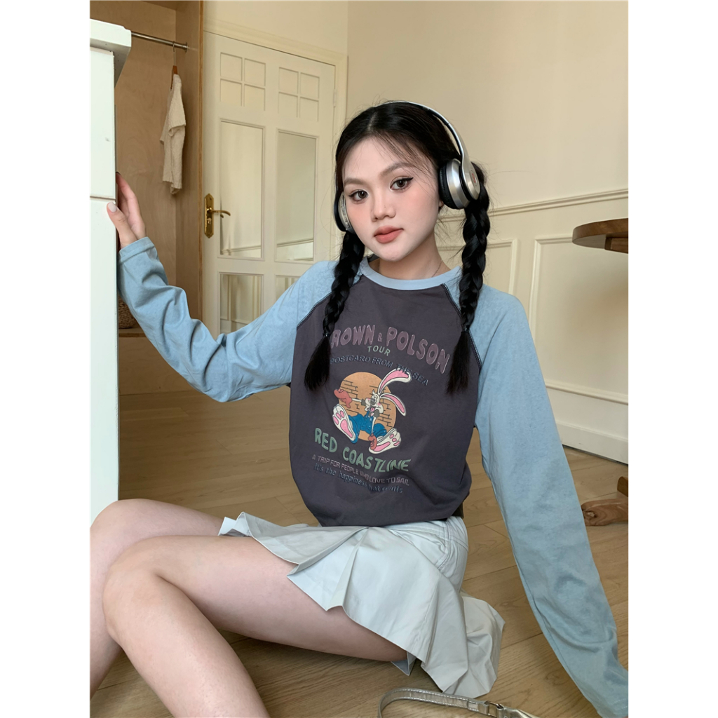 Áo Thun Tay Dài Hở Vai In Hoạt Hình 66491 Raglan