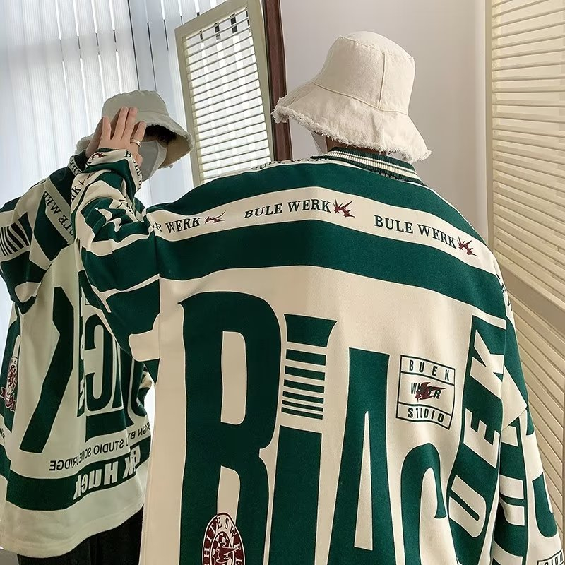 Áo Thun Polo Dáng Rộng In Chữ Màu Trắng Đen Phong Cách Retro Mỹ Thời Trang Mùa Hè Cho Nam Và Nữ