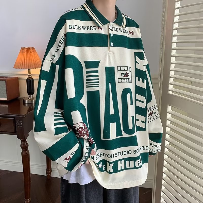 Áo Thun Polo Dáng Rộng In Chữ Màu Trắng Đen Phong Cách Retro Mỹ Thời Trang Mùa Hè Cho Nam Và Nữ