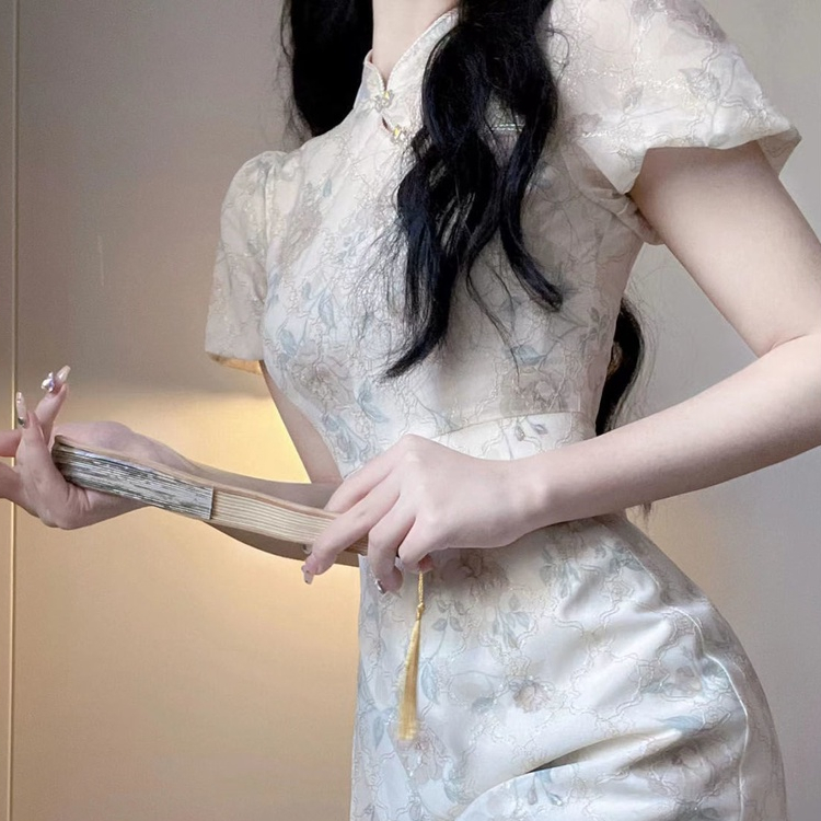 UIOWOO Đầm sườn xám cách tân xẻ tà quyến rũ thời trang cho nữ