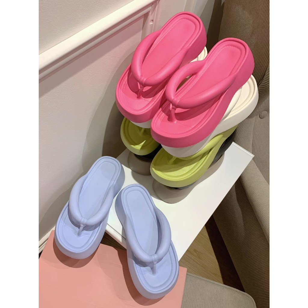 KaBaiQi Dép bánh mì guốc dép sandal nữ Màu Sắc Đơn Giản Thoải Mái Cao Gót Chống Trơn Trượt dép đế xuồng 33ZHDLX080107