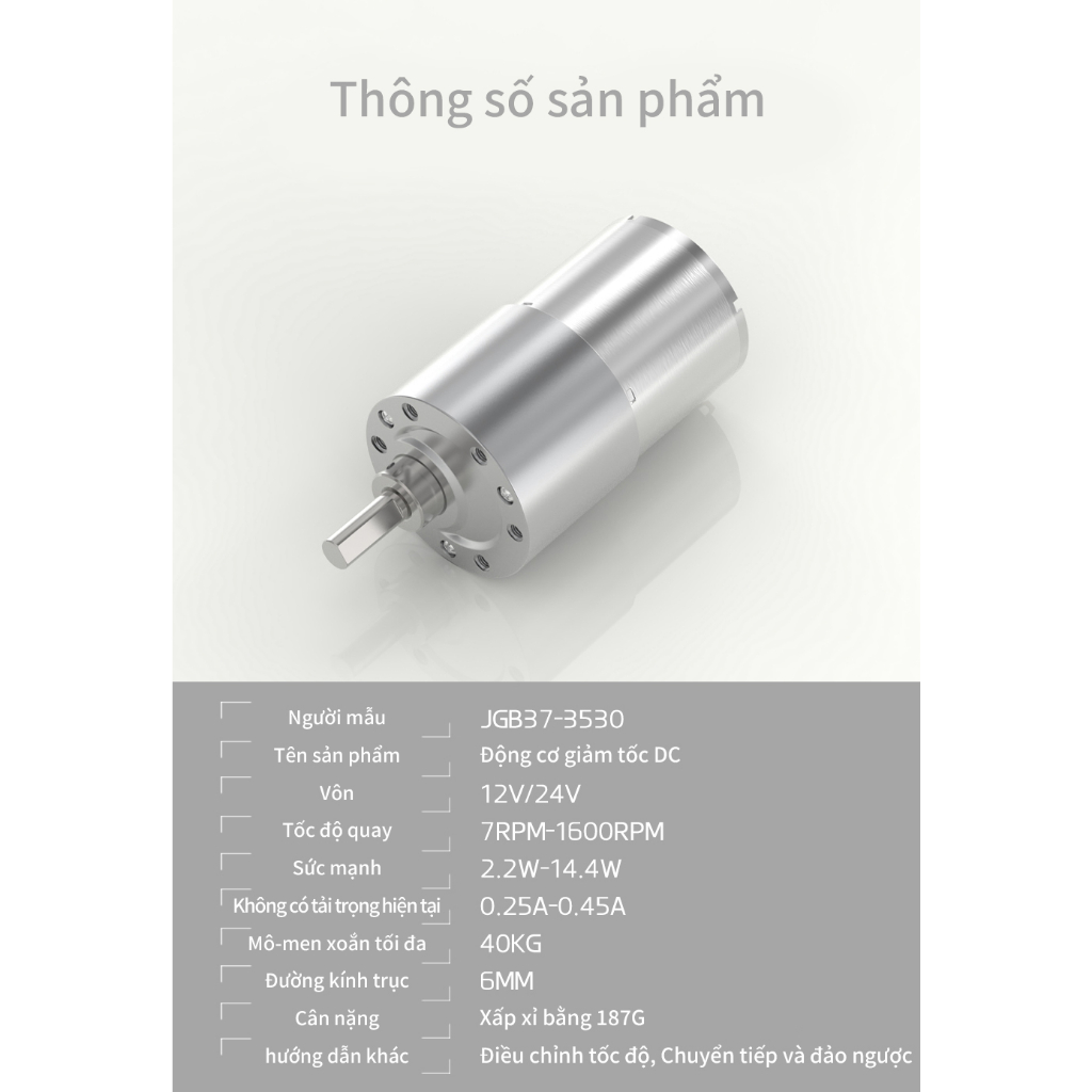 JGB37-3530 12/24v Động cơ giảm tốc DC đơn 37mm Hộp số hoàn toàn bằng kim loại 2.5RPM-1587 RPM Động cơ giảm tốc Motop Động cơ giảm tốc trục lệch tâm mô-men xoắn cao