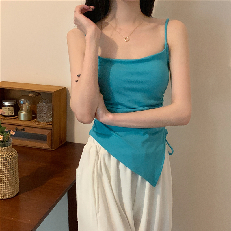 Áo tank top nữ NUZIRO dáng ngắn xẻ tà buộc dây đơn giản thời trang Hàn Quốc