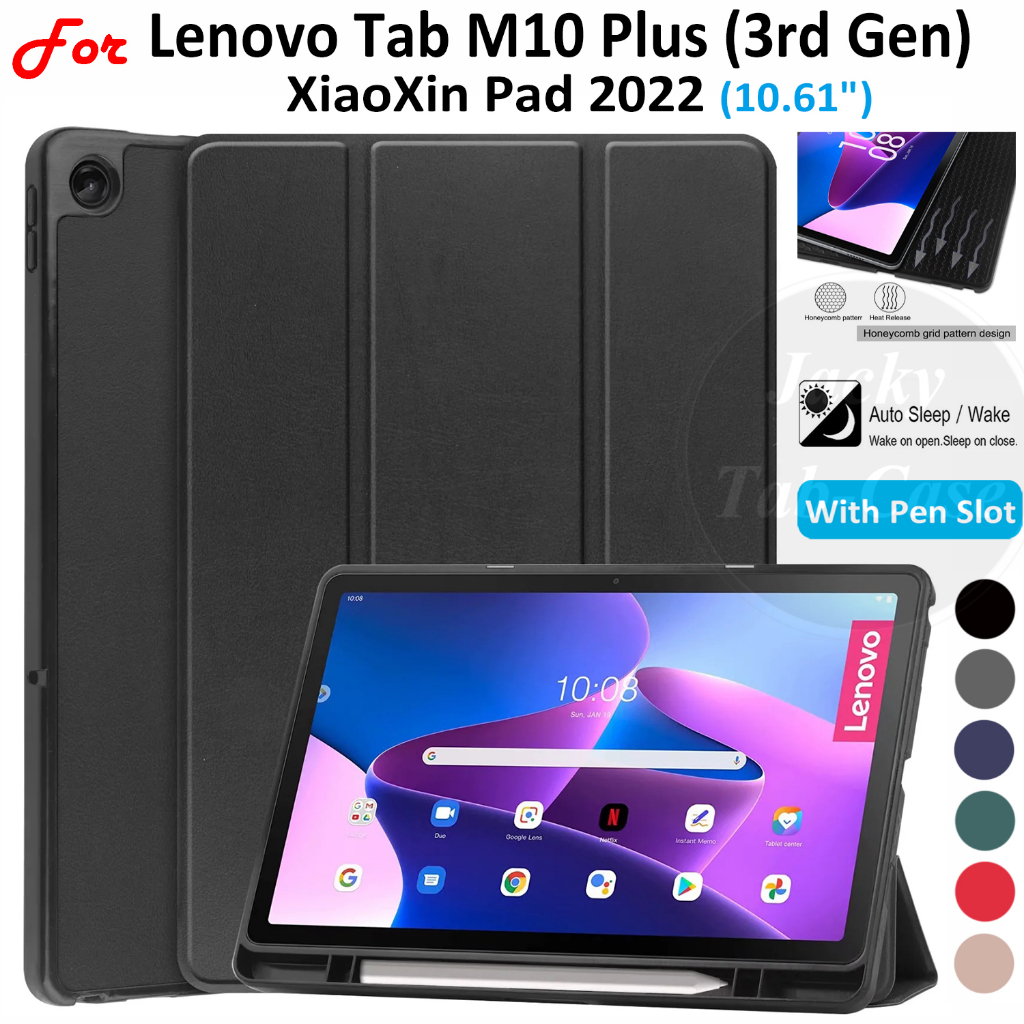 Đối với Lenovo Tab M10 Plus 3rd Gen (thế hệ thứ 3) 10.61" TB125 TB128 Ốp điện thoại da pu chất lượng cao XiaoXin Pad 2022 10.61-inch TB125FU TB128FU Ốp điện thoại tpu mềm có giá đỡ bút