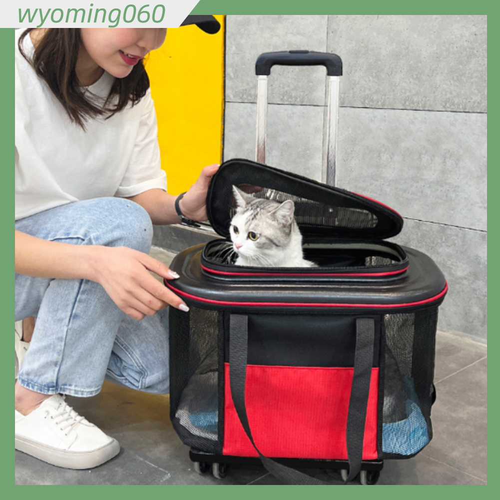 Hộp đựng xe đẩy thú cưng di động Xe chở chó mèo thoáng khí có bánh Vali để đi du lịch