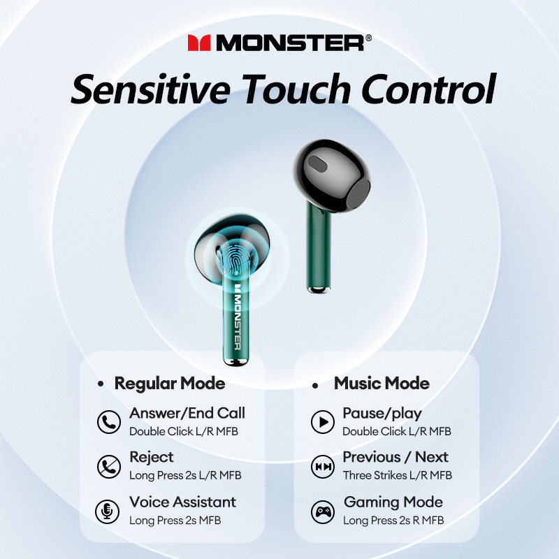 Tai nghe không dây bluetooth lenovo monster xkt16 tws âm thanh nổi hi-fi độ bền lâu hd gọi điện thoải mái đeo 5.3