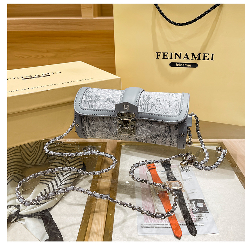 Túi Đeo Vai Da Thật Thêu Hình Rồng Màu Xám Bạc Thời Trang 2023 Cho Nữ