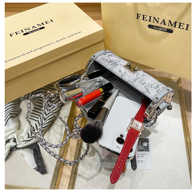 Túi Đeo Vai Da Thật Thêu Hình Rồng Màu Xám Bạc Thời Trang 2023 Cho Nữ