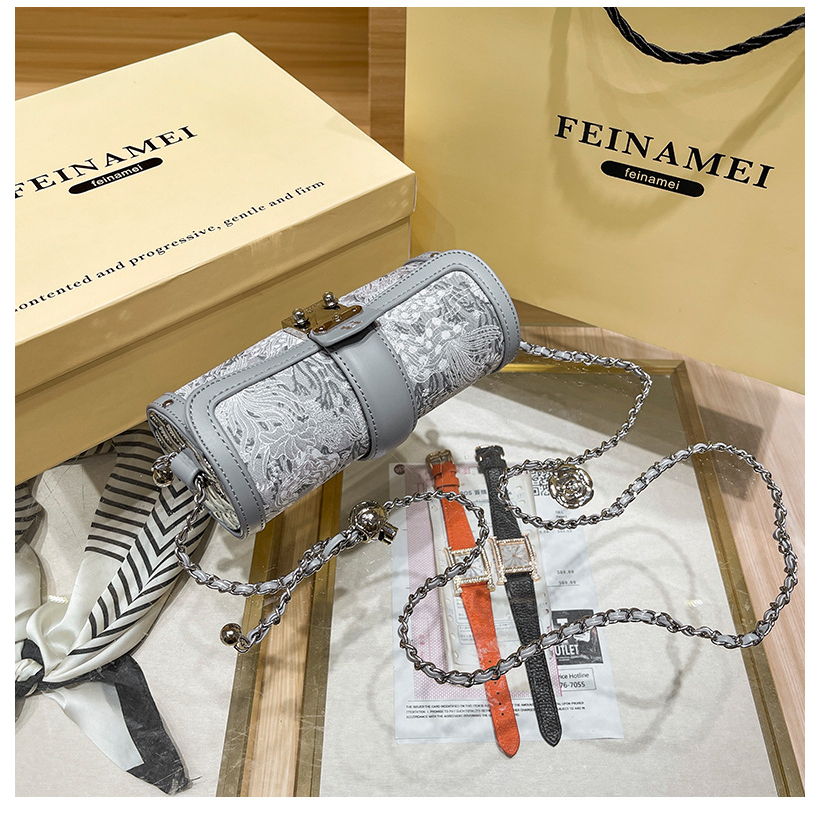 Túi Đeo Vai Da Thật Thêu Hình Rồng Màu Xám Bạc Thời Trang 2023 Cho Nữ