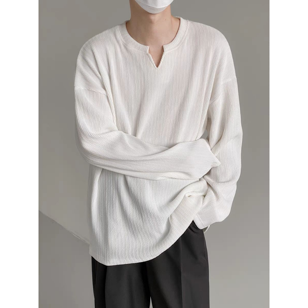 Áo len dệt kim HANLU dài tay kẻ sọc thiết kế giản dị cho nam