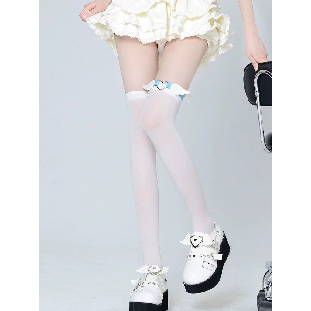 Y2k đôi cánh thiên thần vòng chân trang trí mặt dây chuyền kim loại subcultural landmine punk lolita spice elastic thigh strap subculture gothic leg chain