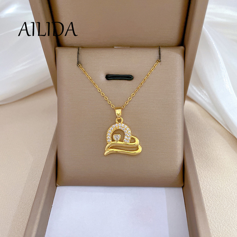 Dây Chuyền Thép Titan Nhiều Lớp Mặt Hình Đám Mây Cầu Vồng Đính Kim Cương Sang Trọng Cho Nữ Dễ Phối Đồ