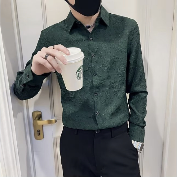 Áo Sơ Mi Nam Dài Tay Màu Trơn Họa Tiết Thời Trang simple áo nam đẹp áo nam form rộng fashion áo nam có cổ áo nam big size lụa áo sơ mi nam hàn quốc