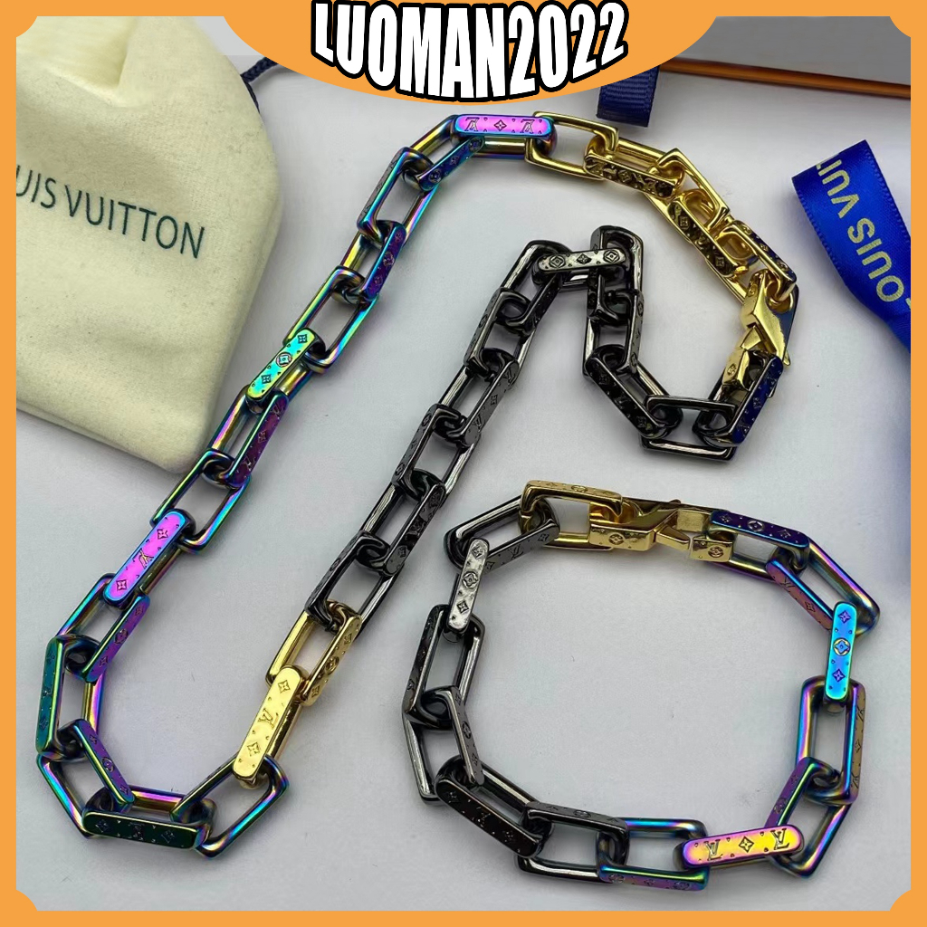 Lv louis vuitton 23 new three-color stitching interwoven letters metal cuba chain bracelet couple