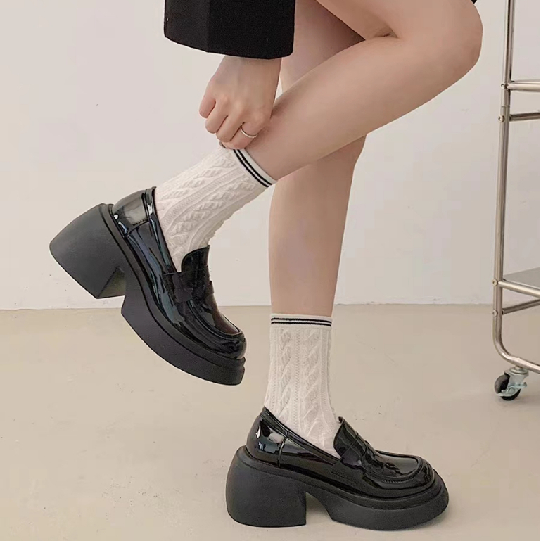 Giày Da Đế Dày 6CM Mũi Tròn Phong Cách Lolita Thời Trang 2023 Cho Nữ