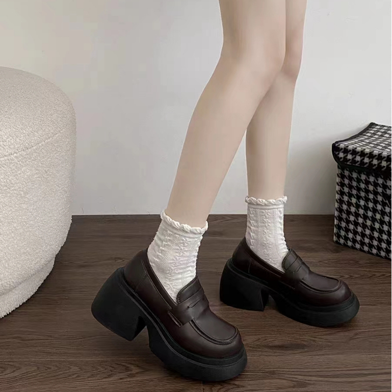 Giày Da Đế Dày 6CM Mũi Tròn Phong Cách Lolita Thời Trang 2023 Cho Nữ