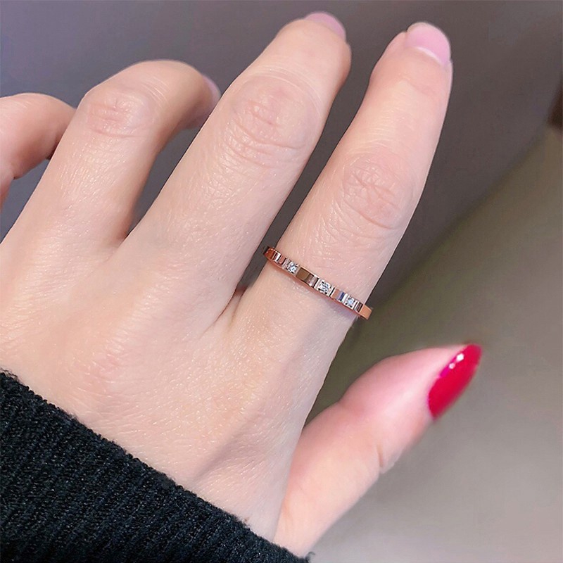 Nhẫn Thép Titan Ba Kim Cương Không Phai Màu Thời Trang Hàn Quốc Cho Nữ