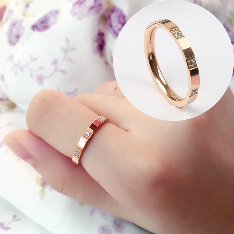 Nhẫn Thép Titan Ba Kim Cương Không Phai Màu Thời Trang Hàn Quốc Cho Nữ