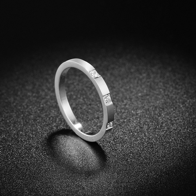 Nhẫn Thép Titan Ba Kim Cương Không Phai Màu Thời Trang Hàn Quốc Cho Nữ