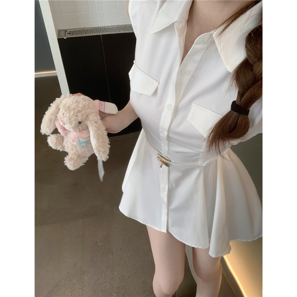 Đầm Sơ Mi Không Tay Dáng Chữ A Màu Trắng Phong Cách Hàn Quốc Thời Trang Cho Nữ