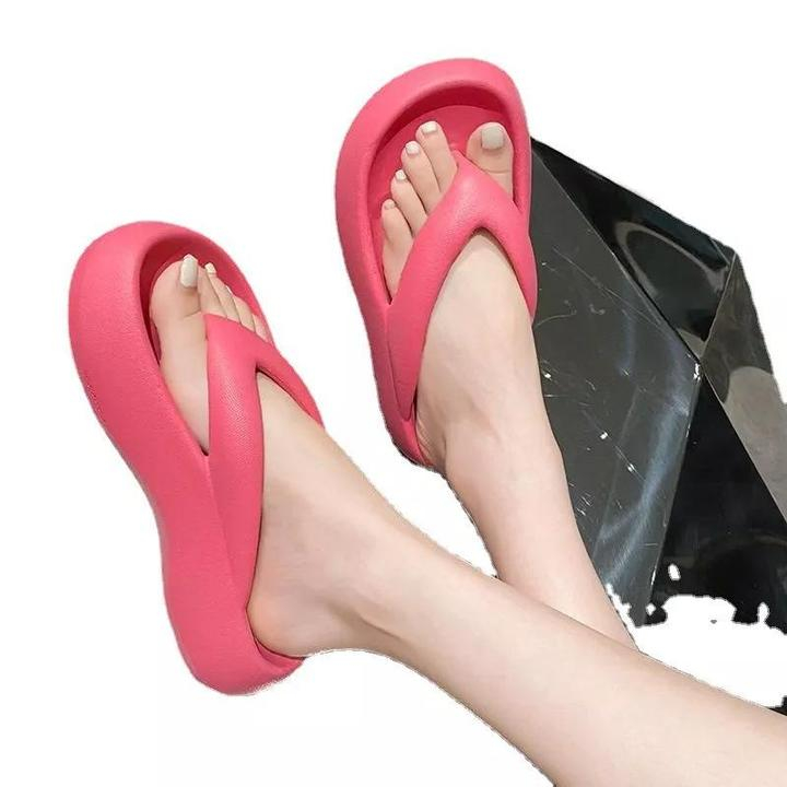 Thick-soled flip-flops , màu neon cá nhân, thời trang và thoải mái, mềm mại và không trượt, dép nữ hàn quốc
