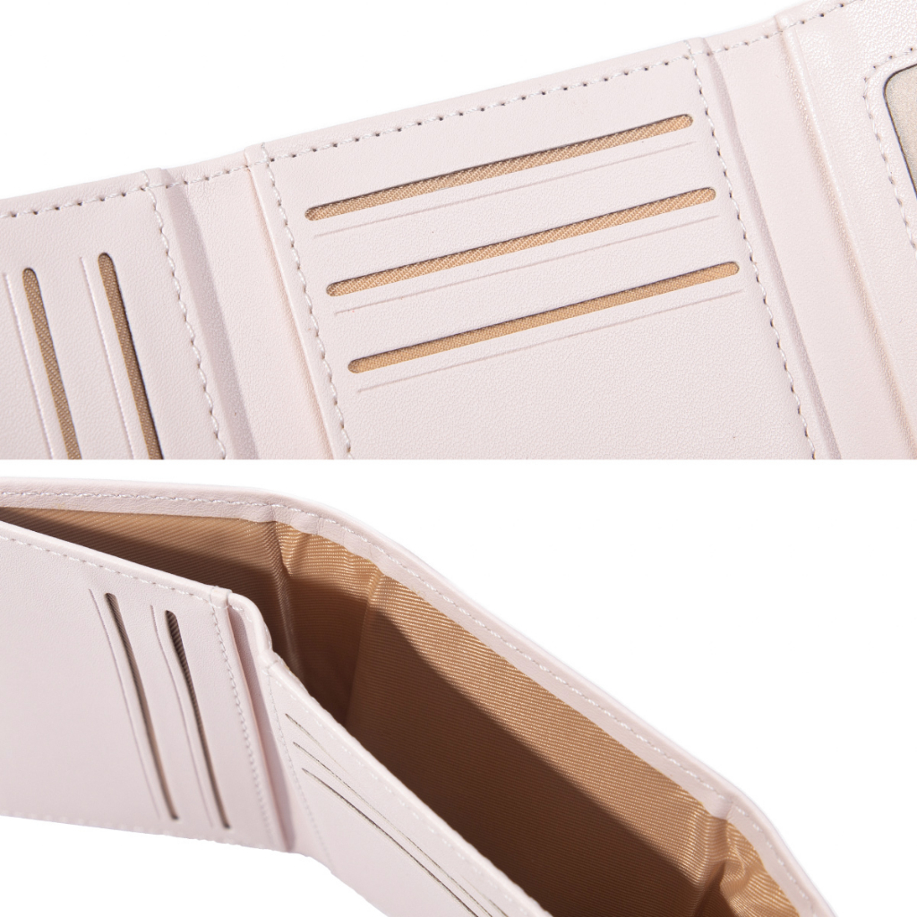 Ví ngắn SEAGLOCA bằng da PU gấp ba lần màu trơn thời trang đơn giản cho nữ