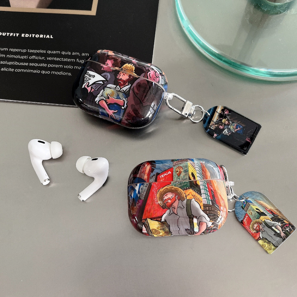 Vỏ bảo vệ hộp sạc tai nghe SPRISE mặt móc khóa hình Van gogh's thích hợp cho với Airpods 1/2 / pro / 3 / pro 2