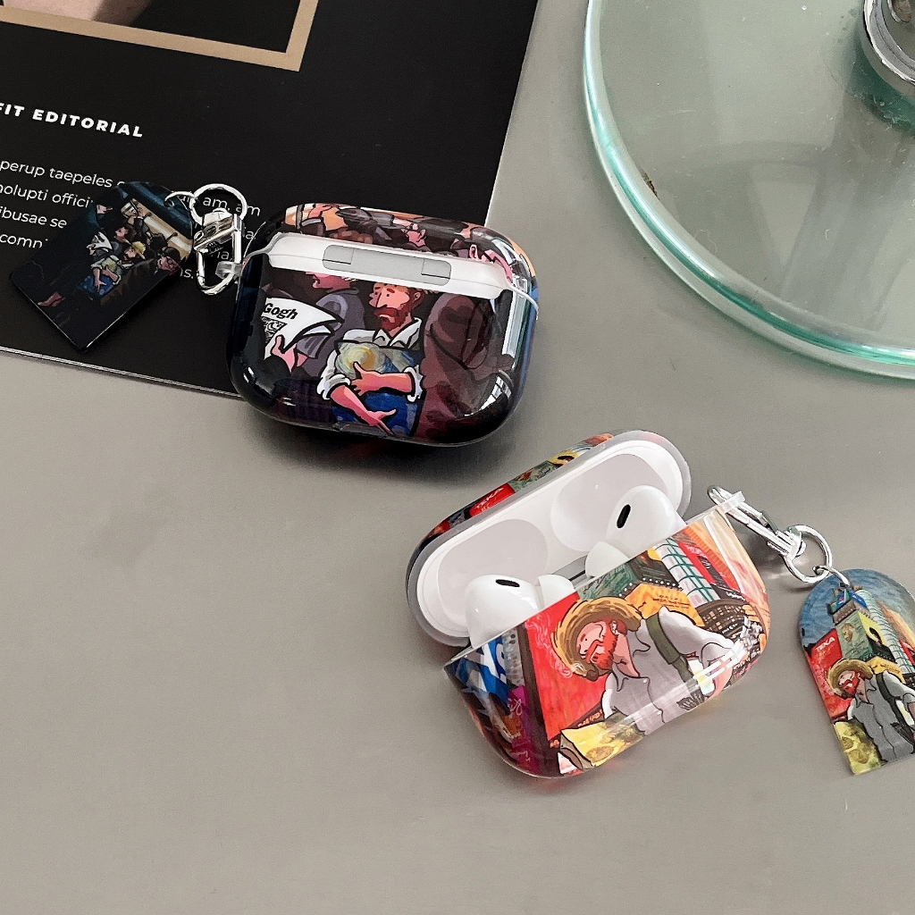 Vỏ bảo vệ hộp sạc tai nghe SPRISE mặt móc khóa hình Van gogh's thích hợp cho với Airpods 1/2 / pro / 3 / pro 2