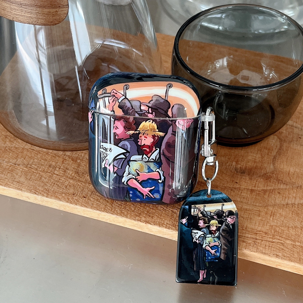 Vỏ bảo vệ hộp sạc tai nghe SPRISE mặt móc khóa hình Van gogh's thích hợp cho với Airpods 1/2 / pro / 3 / pro 2