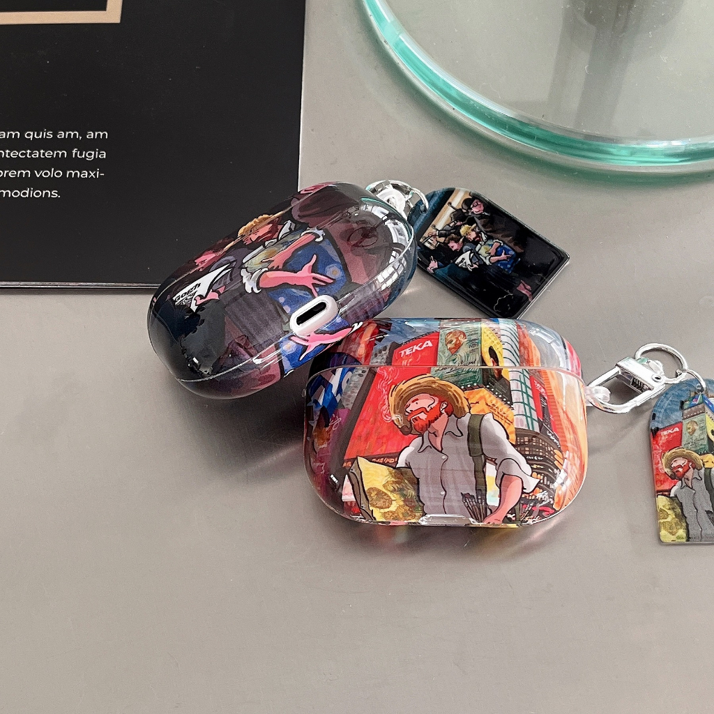 Vỏ bảo vệ hộp sạc tai nghe SPRISE mặt móc khóa hình Van gogh's thích hợp cho với Airpods 1/2 / pro / 3 / pro 2