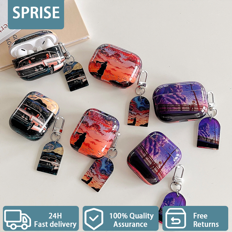 Vỏ tai nghe SPRISE với mặt phụ kiện họa tiết bầu trời vintage thích hợp cho Airpods 1/ 2/ pro/ 3/ pro 2