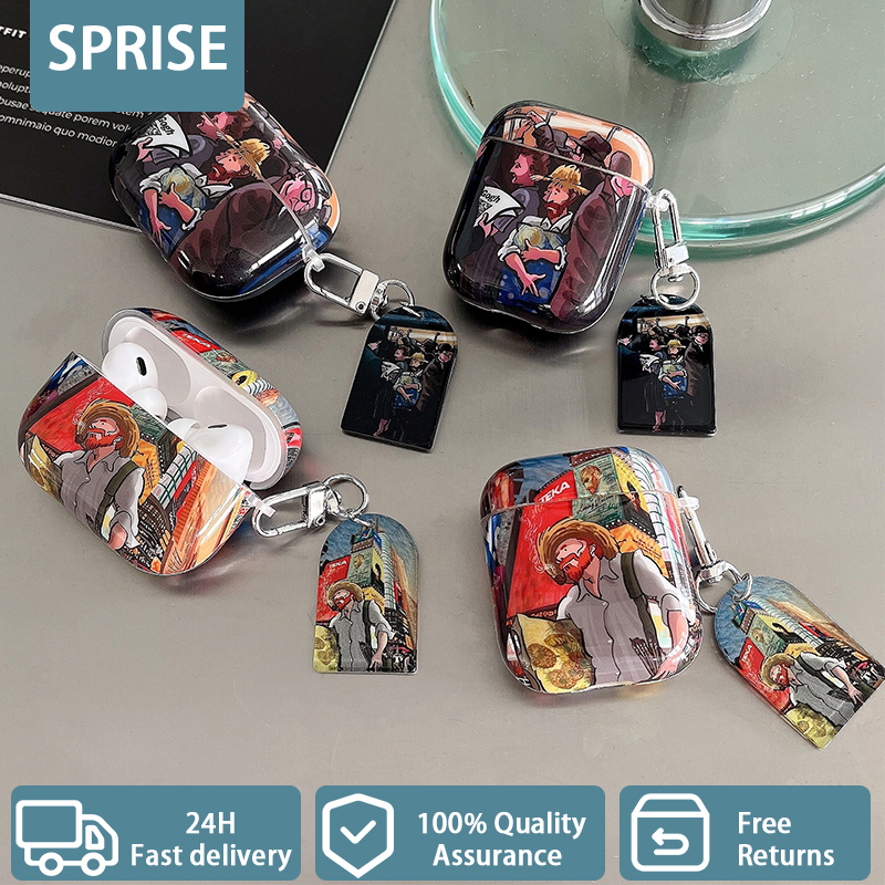 Vỏ bảo vệ hộp sạc tai nghe SPRISE mặt móc khóa hình Van gogh's thích hợp cho với Airpods 1/2 / pro / 3 / pro 2