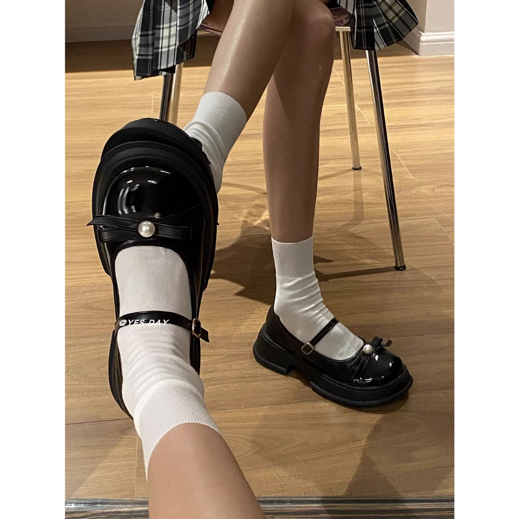 Giày Mary Jane Da Mũi Tròn Phối Màu Phong Cách Thời Trang Retro Nhật Bản 2023