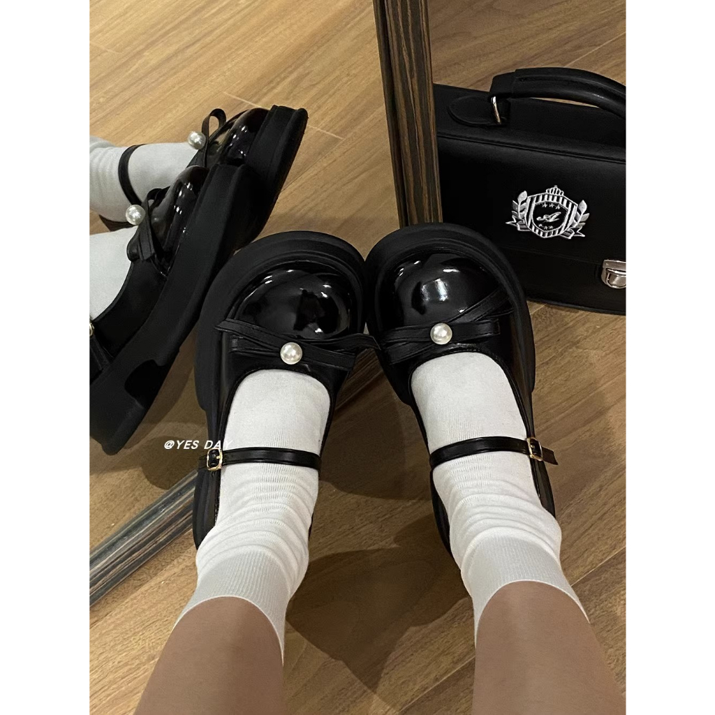 Giày Mary Jane Da Mũi Tròn Phối Màu Phong Cách Thời Trang Retro Nhật Bản 2023