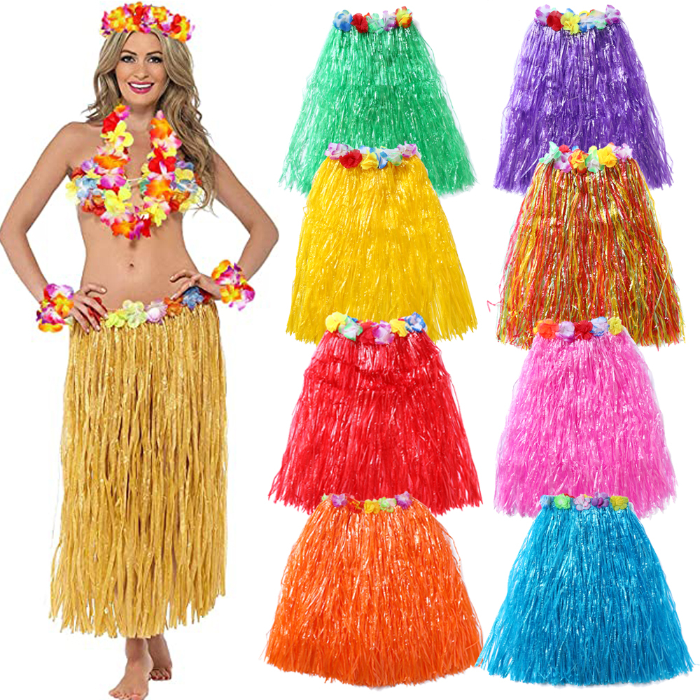 Trẻ em người lớn hawaiian hula grass skirt with garland for hawaii luau party women dancing outfits trang trí tiệc bãi biển nhiệt đới