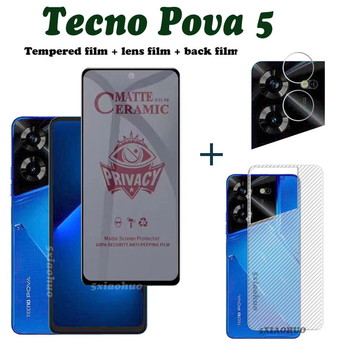 Kính cường lực 3 trong 1 Tecno Pova 5 Kính cường lực bảo vệ màn hình Tecno Pova 5 Màn hình kính cường lực + phim máy ảnh + phim mặt sau bảo vệ ống kính máy ảnh