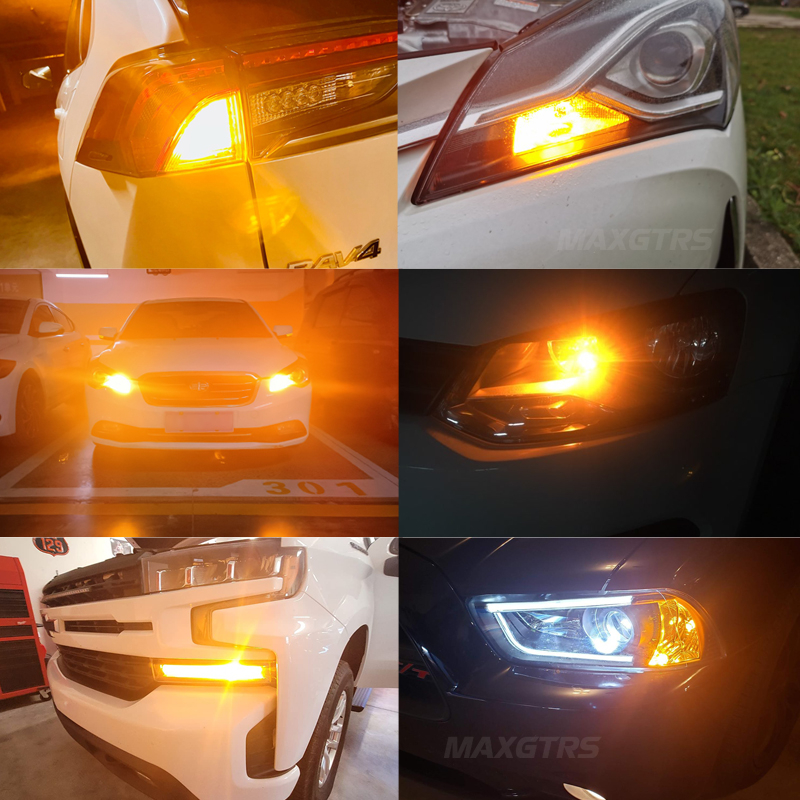 Maxgtrs 2x t20 led canbus không có hyper flash w21w wy21w 7440 7440na led màu hổ phách bóng đèn tín hiệu rẽ xe hơi lỗi đèn tự động miễn phí 12v