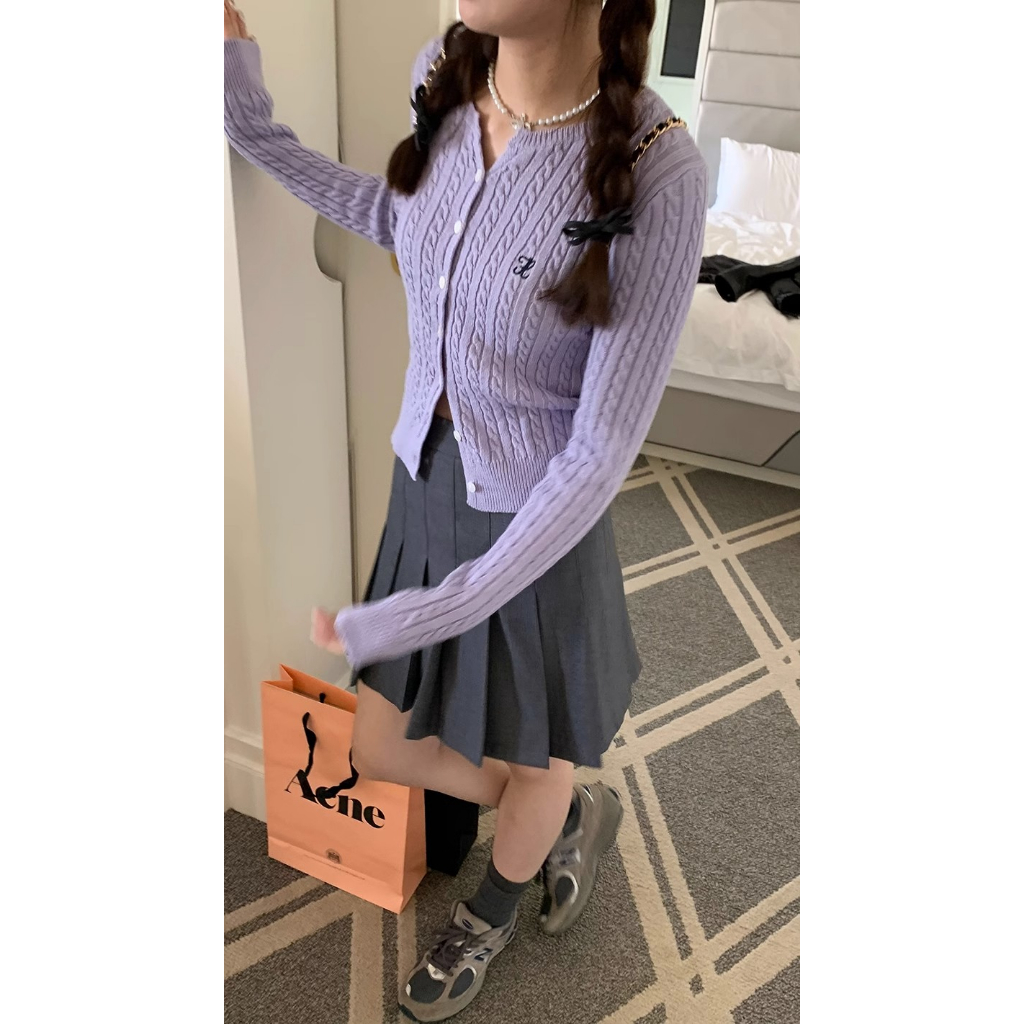 Áo Khoác Dệt Kim Cổ V Thêu Chữ Màu Sắc Tương Phản Thời Trang Mùa Xuân Cho Nữ