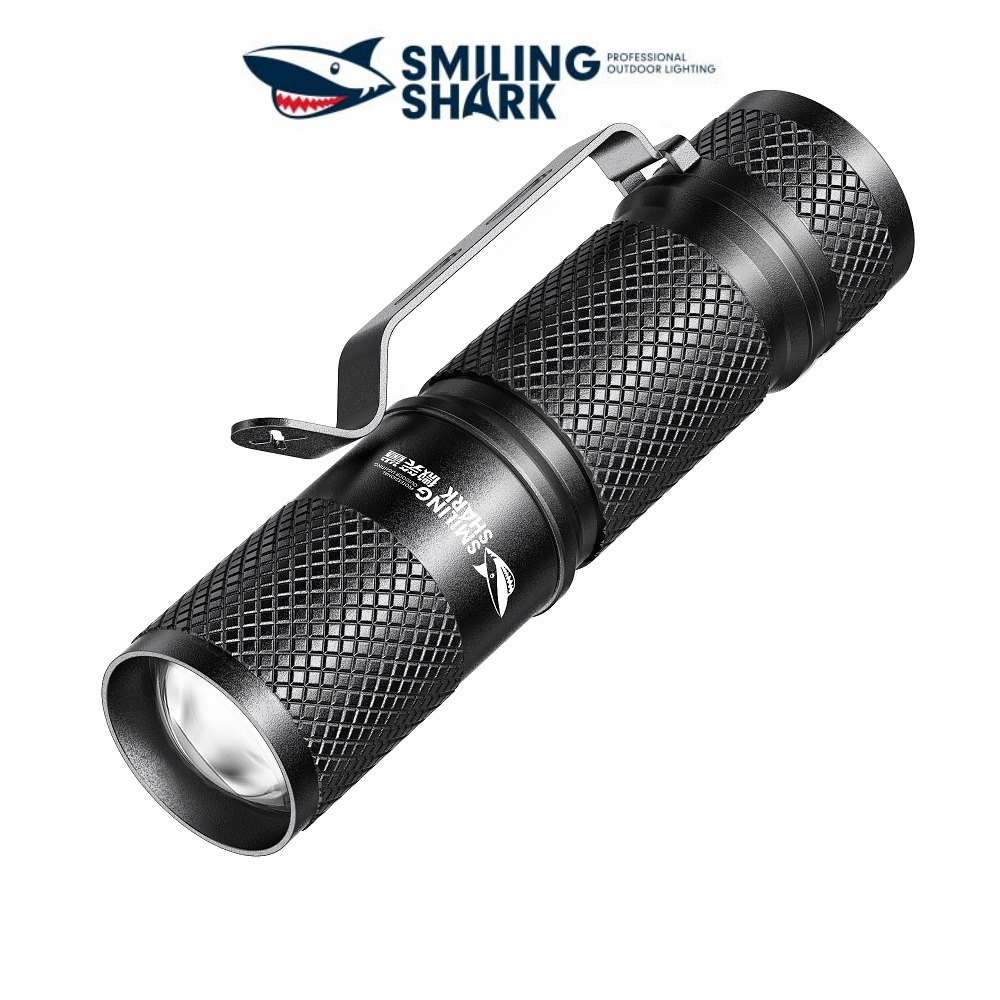 Smiling Shark Sd5226 đèn pin siêu sáng led mini bỏ túi nhỏ có nắp bút kẹp usb có thể sạc lại có thể thu phóng ngoài trời cắm trại đi bộ đường dài