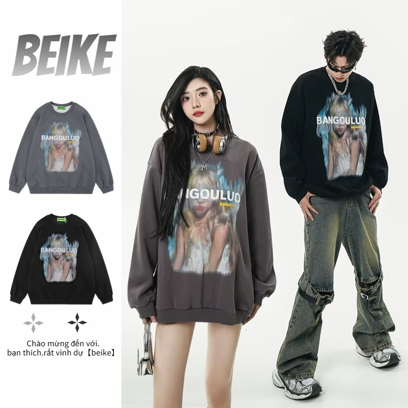 【2 Colors】mới chất lượng cao mùa fashion cotton simple hoodie không mũ unisex thu đông retro phong cách mỹ cổ tròn với cotton hip hop thương hiệu thời trang đường phố cặp đôi áo len dài tay unisex